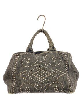 Prada Tote Canapa Bag Denim Navy Blue Paisley stud motif